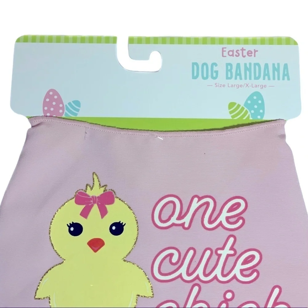 Easter Dog Bandana Yellow Easter Chick Graphic Tie Lrg/X Larg  Neck 18-24 in